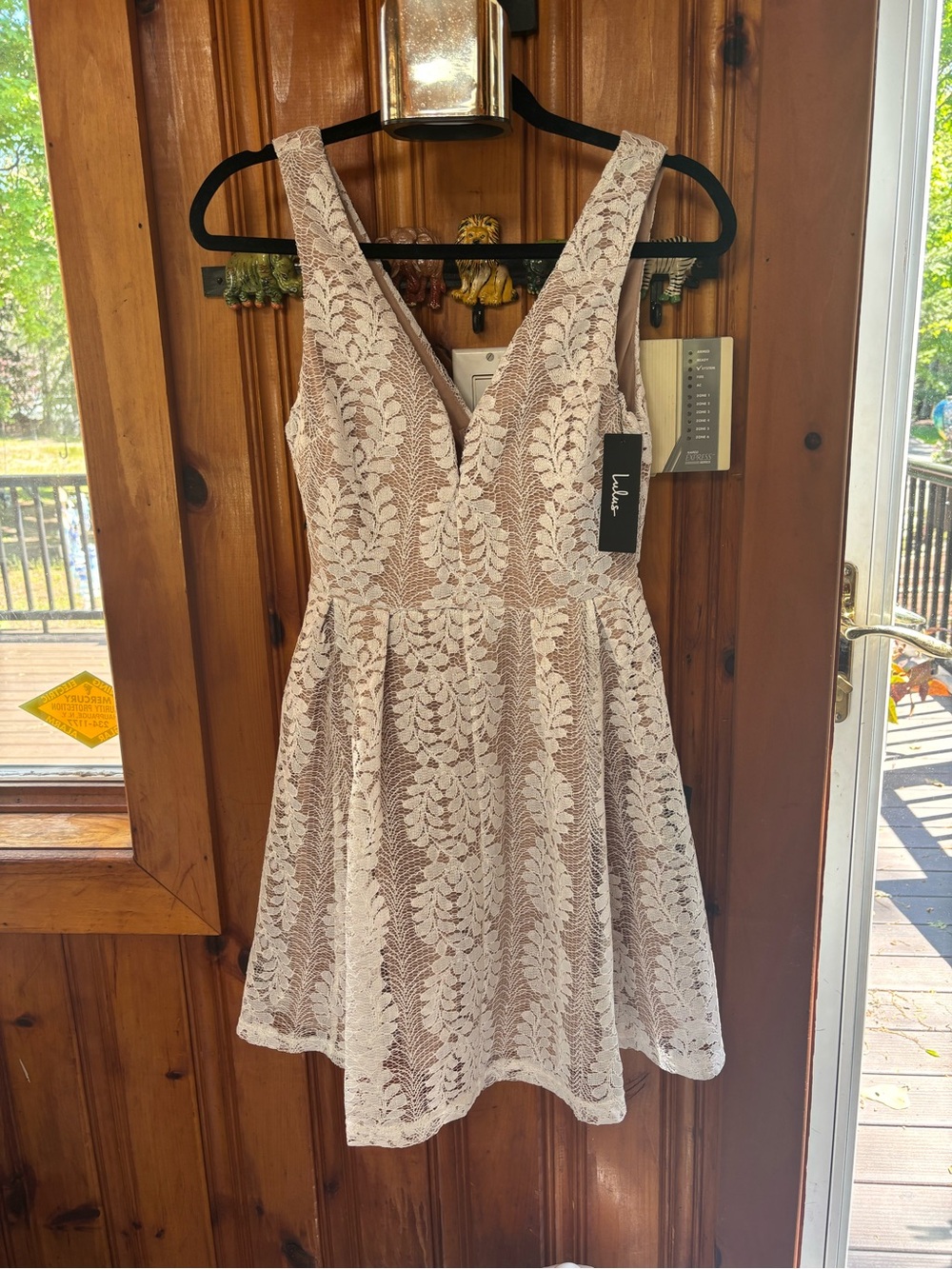 Lulu's Cream Lace V-Neck Fit & Flare Mini Dress